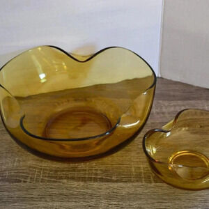 Vtg Anchor  Hocking Amber Chip & Dip Set
